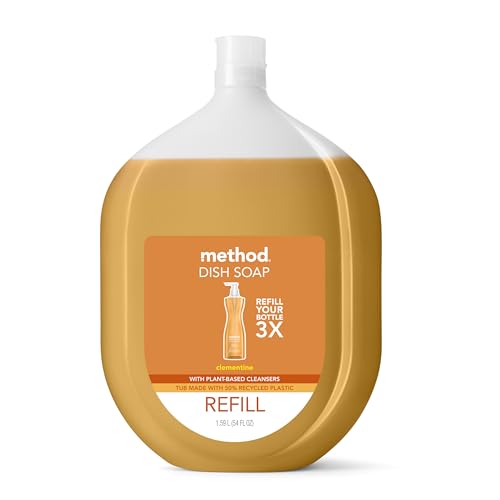 Method Gel Dish Soap Refill, Clementine Scent, Powerful Cleaning Formula, Large Refill Tub, Cuts Through Grease, 54 Fl Oz