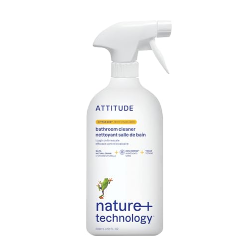 ATTITUDE Bathroom Cleaner Spray, EWG Verified, Plant-Based & Vegan, Safe for Bathroom Surfaces, Tiles, Tubs, Shower Walls, and Grout, Citrus Zest Scent, 27.1 Fl Oz
