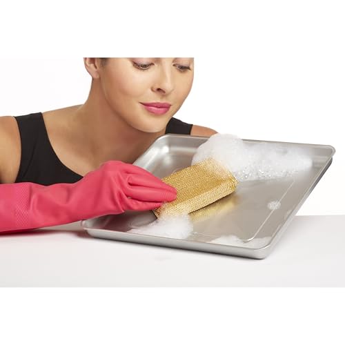 Casabella Sparkle Scrub Sponge Set Absorbent Sponges with Scrubber Exterior Dishwasher-Safe, 4-Pack