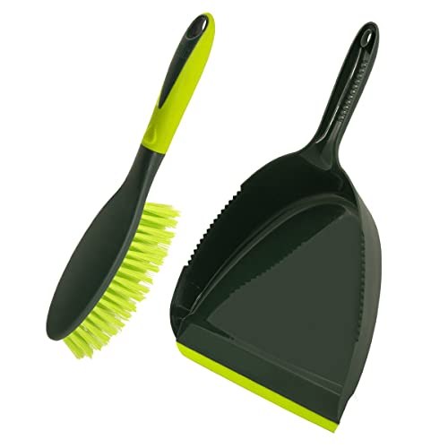 Pine-Sol Dustpan and Brush Set | Nesting Snap-On Design | Portable, Compact Dust Pan and Hand Broom for Cleaning with Rubber Grip Edge, Green