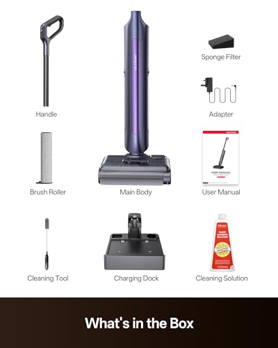 Ultenic Wet Dry Vacuum Cleaner, Vacuum Mop for Wet & Dry Messes, 180° Lay-Flat & Auto Self-Cleaning, 60Mins Runtime ＆ Edge-Cleaning, Anti-Tangle Roller for Hard Floor and Pet Hair, AC1 TriFlex