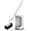 HAMITOR Toilet Bowl Brush Holder Set: Curved Design with Holder for Deep Cleaning Under Rim - Compact Hidden Scrubber for Small Space - Modern RV Bathroom Accessories - White 1 Pack