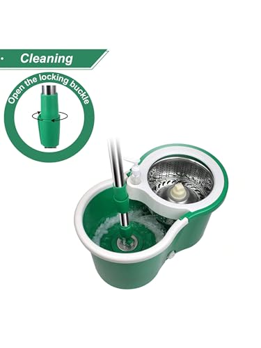 Spin Mop and Bucket with Wringer Set, 360° Spinning Mop Bucket System with 3 Microfiber Mop Replacement Heads, Adjustable Handle for Floor Cleaning (Green)
