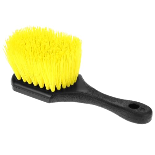 QWORK 8" Utility Scrub Brush with Plastic Handle and Yellow Polypropylene Bristles, 2 Pack Multi-Purpose Cleaning Tool for Wheels and Tires