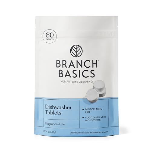 Branch Basics Dishwasher Tablets – 60 Ct | Plastic-Free, Fragrance-Free, Human-Safe, Dishwasher Pods Replacement | Delivers a Powerful Clean Without Harsh Chemicals