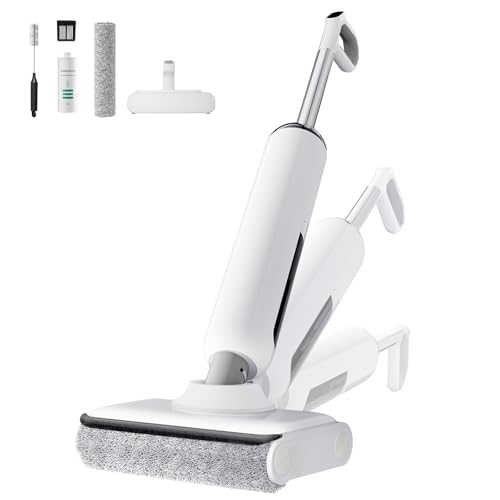 Wet Dry Vacuum Cleaner Cordless, 23KPa Vacuum Mop for Hard Floors, Up to 45 Min Runtime, 180° Lay-Flat Design with Hot Water Self-Cleaning & 185°F Hot Air Drying, Anti-Tangle Brush for Pet Hair