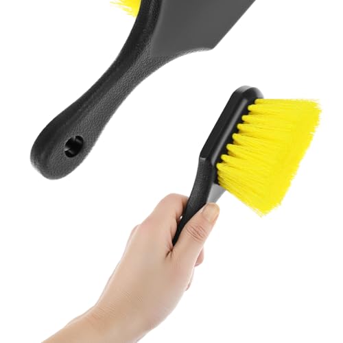 QWORK 8" Utility Scrub Brush with Plastic Handle and Yellow Polypropylene Bristles, 2 Pack Multi-Purpose Cleaning Tool for Wheels and Tires