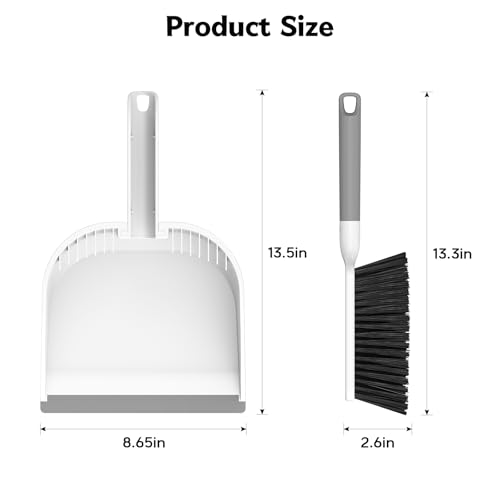 SetSail Small Dustpan and Brush Set, Nesting Snap-On Handheld Broom and Dust Pan with Teeth Portable Broom and Dustpan Set Suitable for Desktop, Pets Care, Sofa, Camping, White