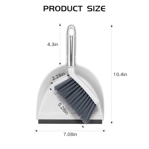 NACENA Mini Broom and Dustpan Set, Small Dust Pan and Brush Set with Handle Dustpan Teeth for Cleaning Hair Suitable for Office Desks Drawers Sofas Outdoor Camping, White & Gray