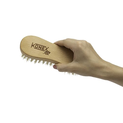 KONEX Nylon Fiber Economy Utility Cleaning Hand Brush | Heavy Duty Hand-Held Scrub Brush Stiff Bristles | Wooden Body, Ideal Scrub Brushes for Cleaning (Peanut Shaped)