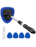 AstroAI 21" Windshield Cleaner Tool, Car Interior Detailing Cleaning Kit with Extendable Handle and 4 Upgraded High-Density Reusable Microfiber Pads, Auto Glass Wiper Brush Kit for Cars, Blue