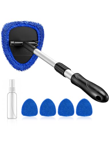 AstroAI 21" Windshield Cleaner Tool, Car Interior Detailing Cleaning Kit with Extendable Handle and 4 Upgraded High-Density Reusable Microfiber Pads, Auto Glass Wiper Brush Kit for Cars, Blue