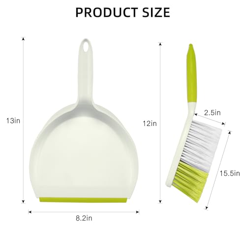 NACENA Dust Pan and Brush Set, Large Hand Broom and Dustpan Set Large Brush and Dustpan Set for Camping Broom and Dustpan Combo for Daily Cleaning Pet Hair Office Home Car, Yellow & Green