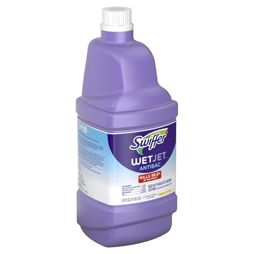 Swiffer WetJet Antibacterial Solution Refill for Floor Mopping and Cleaning, All Purpose Multi Surface Floor Cleaning Solution, Fresh Citrus Scent, 1.25 Liters
