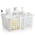 ALINK Plastic Shower Caddy Basket with Compartments, Portable Divided Cleaning Supply Storage Organizer with Handle for College Dorm Bathroom - White