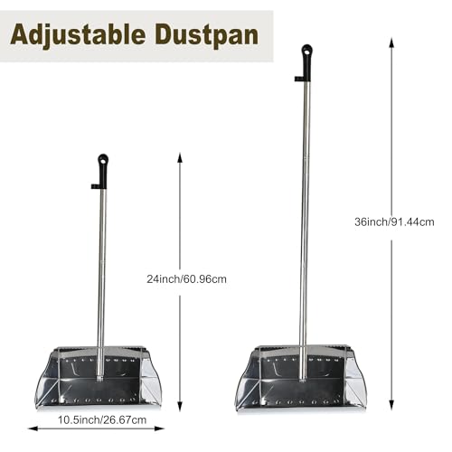 Metal Dustpan Long Handle Stainless Steel Dustpan,Heavy Duty Standing Dust Pan with Teeth, Indoor Outdoor Up for Home Kitchen Lobby Room Office