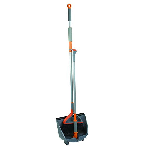 Casabella Quick 'n Easy Upright Broom and Dustpan Set, Multi-Surface for Tile, Wood & Laminate Floors, Gray