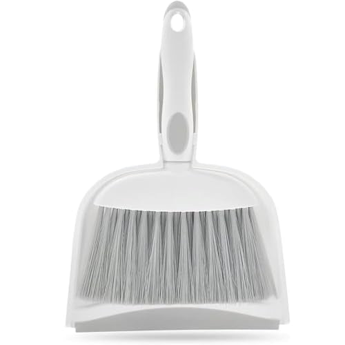 Dust pan, Small Broom and Dustpan Set, Mini Dustpan and Brush Set, Small Hand Broom with Dust Pan for Desk Table Cat Litter - Compact Hand Broom for Kitchen Counter Crumbs, RV Living Essentials (Gray)