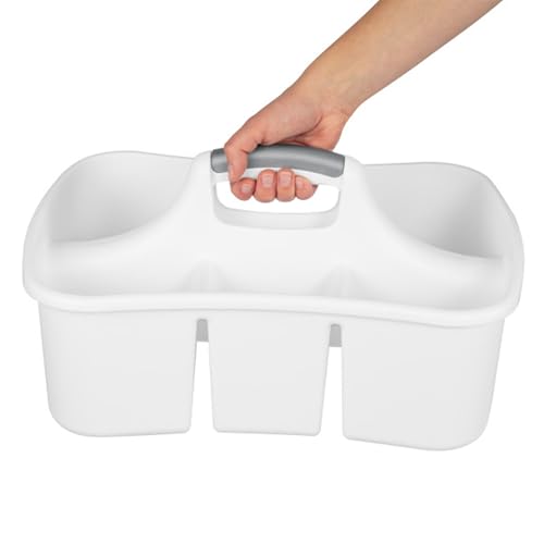 Sterilite 6 Pack Divided Ultra Caddy, Plastic Portable Storage to Hold Bathroom and Cleaning Supplies, White - 5 Large Compartment Organizer