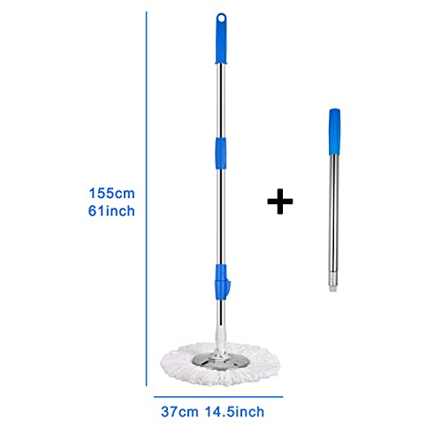 Spin Mop and Bucket with Wringer Set, 360° Mop and Bucket System with 3 Microfiber Mop Refills and 61" Extended Handle, Spinning Mop Bucket for Floor Cleaning, Blue