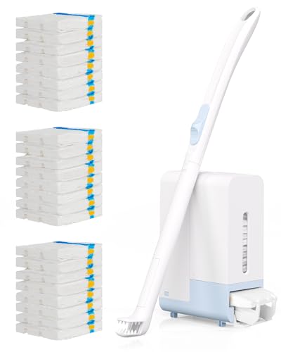 AIR U+ Disposable Toilet Brush Wand for Scrubbing Bubbles Flushable Refills, Wall Mount Toilet Cleaning System with 24 Count Refills + 1 Toilet Wand + 1 Automatic Visual Caddy