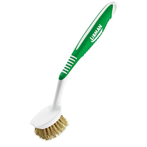 Libman Brass Brush Pot Scrubber - Metal Wire Brass Pot Brush - 3 Pk Wire Scrub Brushes with Pot & Pan Scraper for Cleaning Grills, Skillets, Oven Racks