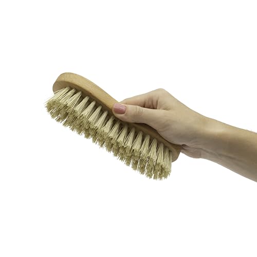 KONEX Nylon Fiber Economy Utility Cleaning Hand Brush | Heavy Duty Hand-Held Scrub Brush Stiff Bristles | Wooden Body, Ideal Scrub Brushes for Cleaning (Peanut Shaped)