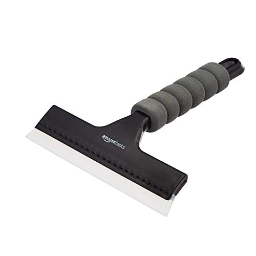 Amazon Basics All-Purpose Window Squeegee with Handle for Car Windshield, Shower, Glass, Mirror Cleaning, Silicone Rubber Blade, Streak-Free Results, Lightweight, Black, 8-inch