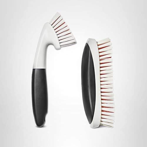 OXO Good Grips Grout Brush & Heavy Duty Scrub Brush Combo Set; Tough, Durable bristles Cut Through Grime and soap scum; Ideal for tubs, Tile Walls, countertops and Floors