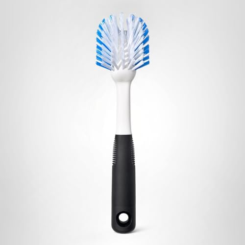 OXO Good Grips Dish Brush, Nylon Bristles with Built-in Scraper, Safe for Non-Stick Cookware, Non-Slip Handle, Dishwasher Safe