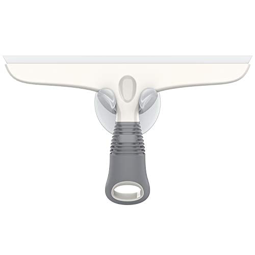 MR.SIGA Multi-Purpose Silicon Squeegee for Window, Glass, Shower Door, Car Windshield, Heavy Duty Window Scrubber, Includes Suction Hook, 10 inch, White & Gray, 1 Pack