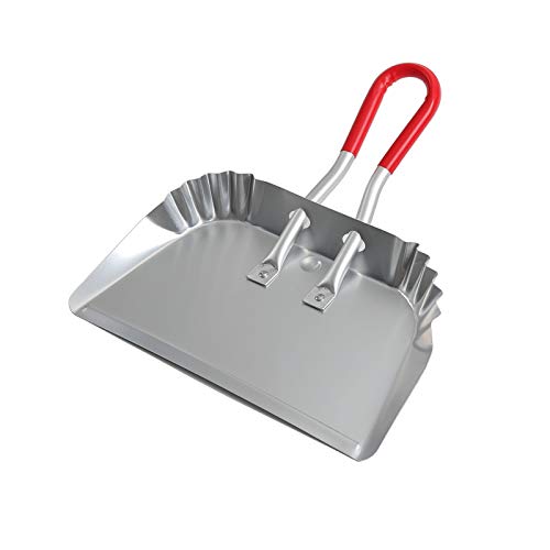 TOP DOG Metal Dustpan 17”, Aluminum Dust Pans Heavy Duty Does not Chip or Bend Sheet Metal Edge Flat Against Floor for Small Item Sweeping Rubber Coated Easy to Grasp Handle (1pcs)