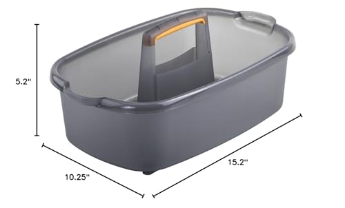 Casabella Cleaning Storage Caddy with Handle Plastic Multipurpose Organizer, Rectangle, 1.85-Gallon, Gray