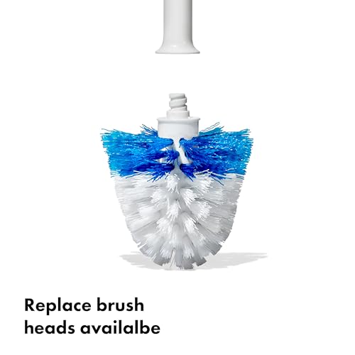 OXO Good Grips Toilet Brush & Plunger Set | Two Bathroom Essentials in one Space-Saving Canister | Toilet Bowl Cleaner and Plunger with Holder, Perfect for Small bathrooms