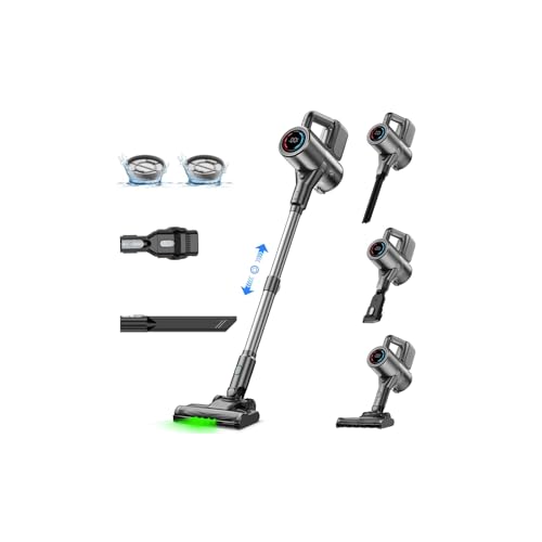 VersLife Cordless Vacuum Cleaner 500W/40KPA/40Mins, Lightweight Stick Vacuum with LED Display and Green Headlights, 6-Stages Filtration, Self-Standing Vacuum for Home Hard Floor Carpet, Silver