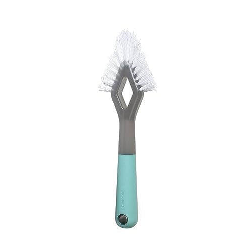 Casabella Smart Scrub Heavy-Duty Tile and Grout Brush for Tile Joints, Grout Cleaner Brush with Nonslip Handle, Gray/Aqua