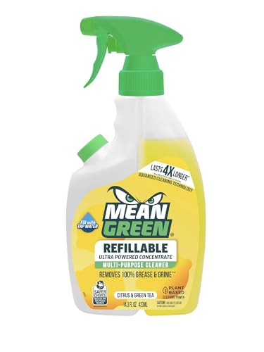Mean Green Refillable Ultra Powered Multi-Purpose Cleaner Concentrate, Citrus & Green Tea, 14.3 fl oz – Plant & Mineral Based, Cuts Through Grease & Grime, Refillable Bottle Makes 4X Refills