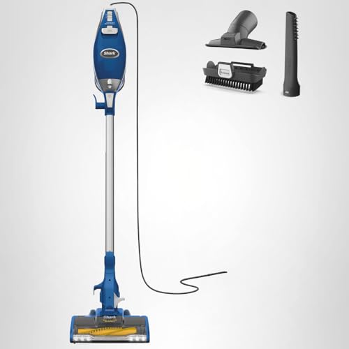 Shark HV343AMZ Rocket Corded Stick Vacuum with Self-Cleaning Brushroll, Lightweight & Maneuverable, Perfect for Pet Hair Pickup, Converts to a Hand Vacuum, Crevice Upholstery Tools, Blue/Silver
