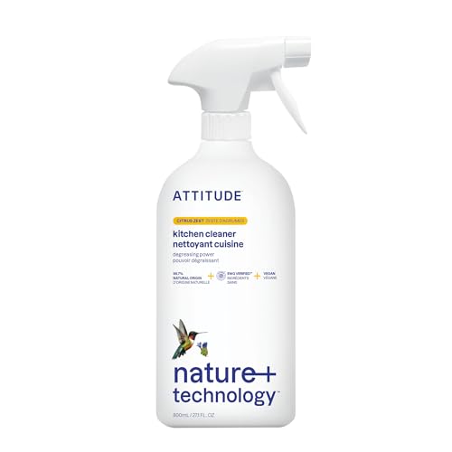 ATTITUDE Kitchen Cleaner Spray, EWG Verified, Degreaser Spray to Cut Grease & Grime, Plant-Based & Vegan, Citrus Zest Scent, 27.1 Fl Oz