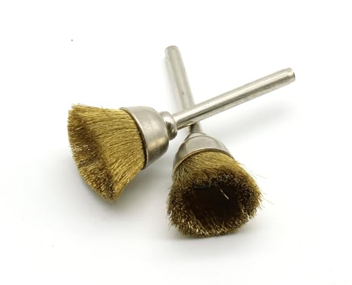 TMAX 10 pc Brass Bristle 1/2 Inch Cup Wire Brush Wheel with 1/8 Inch Shank for Dremel and Other Rotary Tools on Rust Removal, Corrosion and Scrub Surfaces