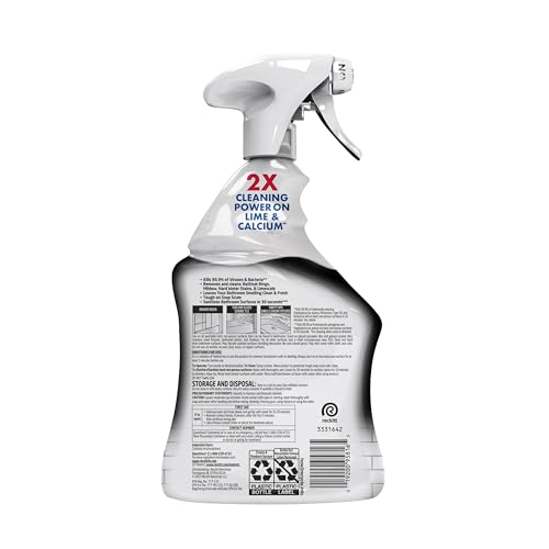 Lysol Power Limescale Remover Bathroom Cleaner Spray, Hard Water Stain Remover, Disinfecting Multipurpose Cleaner for Shower & Bathtub, Tough on Lime & Calcium, 0% Bleach, Atlantic Fresh Scent, 32oz