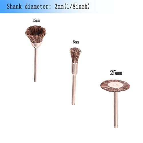 𝐋𝐮𝐨 𝐤𝐞 15 Pcs Horsehair Brushes - 1/8 Inch Shank Assorted Shape Bristle Brush Wheels for Rotary Tools Includes Dremel (Brown)