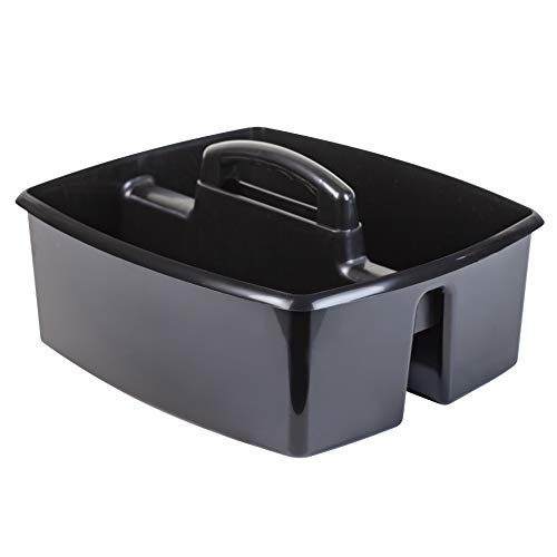 Storex 2-Compartment Large Cleaning Caddy – Multipurpose Supply Organizer with Handle - Black, 1-Pack (00973A06C)