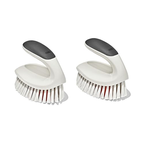 OXO Good Grips All-Purpose Scrub Brush – 2-Pack, Crevice Cleaning, Bathroom Cleaning, Scrub Brush with Handle, Brushes to Scrub Your Kitchen or bathrooms