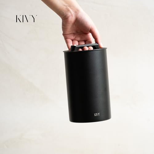 KIVY Vacuum Coffee Canister (Large) - Push Lid Preserves Aroma & Oil - Stainless Steel Airtight Canister - Container for Ground & Coffee Bean Storage - Removes Excess Air