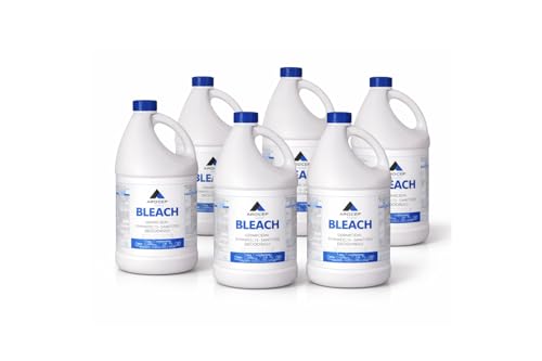 Liquid Chlorine Bleach Gallon – 6Pcs 1 Gallon Jug Bleach for Laundry, Household Cleaning, Commercial Use - Highly Concentrated Formula Bathroom Cleaner Ideal for Kitchen Surfaces, Tiles, Floors
