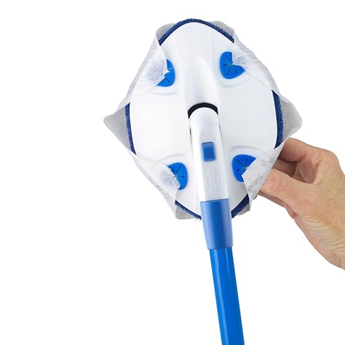 Clorox Extendable Tub & Tile Scrubber – Heavy Duty Brush with Pivoting Head, Replaceable Pad, Works with Clorox Wipes for Easy Bathroom Cleaning, Blue
