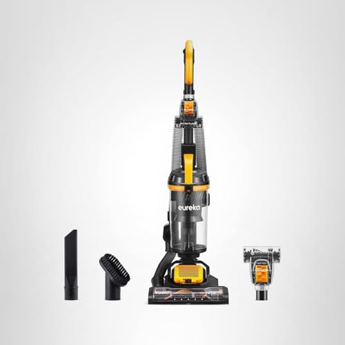 Eureka Powerful Upright Vacuum Cleaner for Home Pet Hair, Lightweight Household Upright Vacuum for Carpet and Hard Floor, MaxSwivel Pro NEU350 with Pet Tool, Yellow