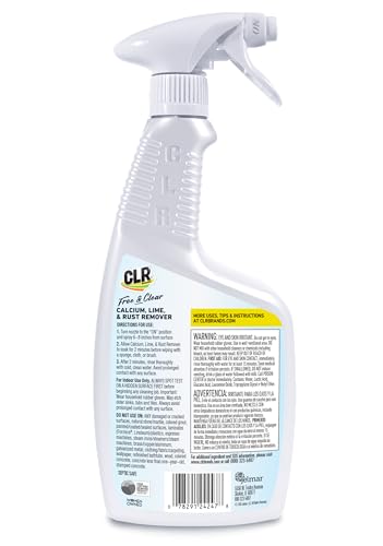 CLR Brands® Calcium, Lime & Rust Remover Free & Clear, No Dyes or Fragrances, Gentle Lime and Bathroom Descaler, Removes Hard Water Stains and Rust Deposits, 26 Oz Bottle (Pack of 1)