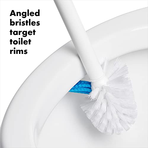 OXO Good Grips Toilet Brush with Rim-Cleaner Replacement Head, White, Plastic Handle, 10-Inch